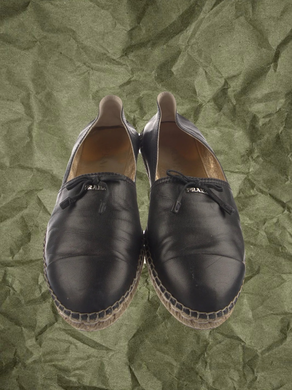 Prada Black Leather Women's Espadrilles